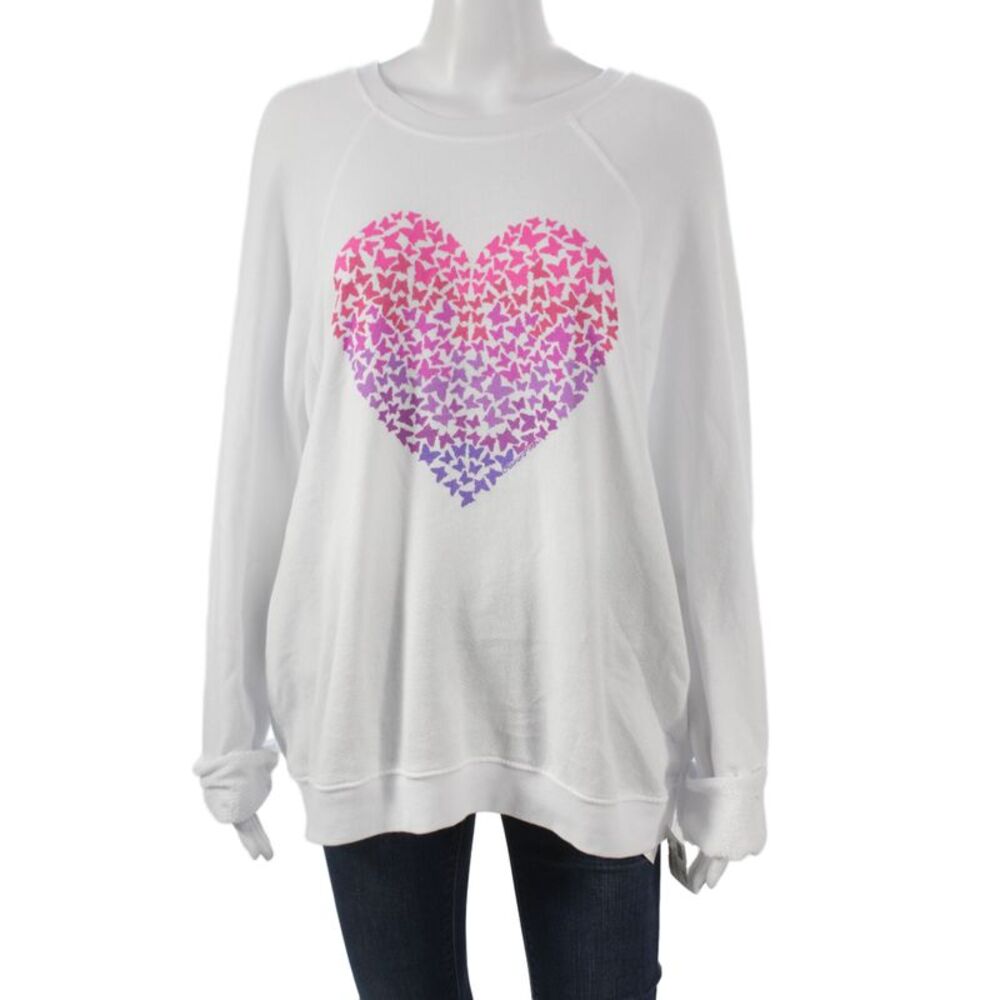 Lauren Moshi Womens Pullover White 100% Cotton Long Sleeve Heart Size L
